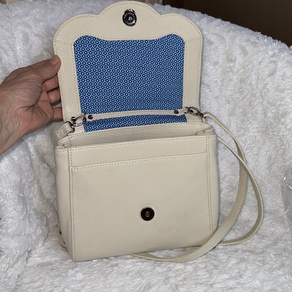 Brighton “MEENA” Cream Blue Jewel Leather Top-Handle Leather Crossbody P… - Picture 11 of 12